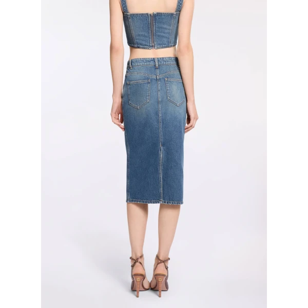 Elie Saab Denim Pencil Skirt in Blue featuring  – Luxury Designer Fashion at Luxury Shoes .