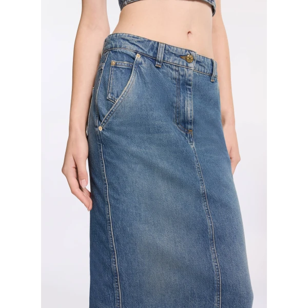 Elie Saab Denim Pencil Skirt in Blue featuring  – Luxury Designer Fashion at Luxury Shoes .