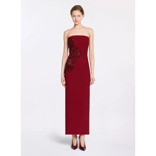 Elie Saab Embellished Cady Midi Dress in Red featuring  – Luxury Designer Fashion at Luxury Shoes .