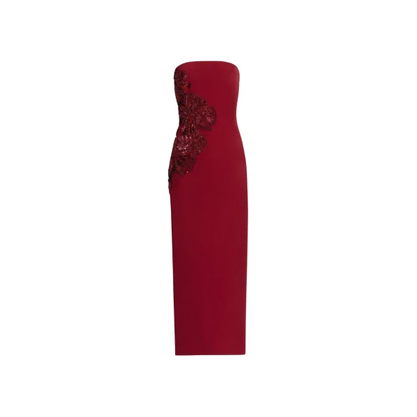 Elie Saab Embellished Cady Midi Dress in Red featuring  – Luxury Designer Fashion at Luxury Shoes .