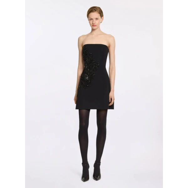 Elie Saab Embellished Cady Short Dress in Black featuring  – Luxury Designer Fashion at Luxury Shoes .