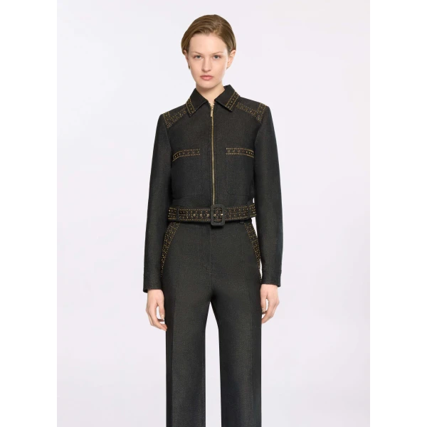 Elie Saab Embellished Denim Jacket in Blue featuring  – Luxury Designer Fashion at Luxury Shoes .