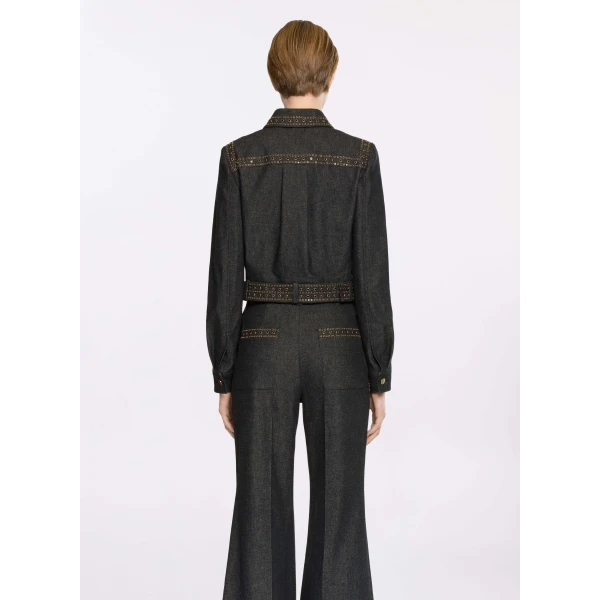 Elie Saab Embellished Denim Jacket in Blue featuring  – Luxury Designer Fashion at Luxury Shoes .