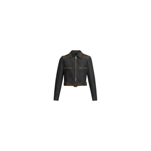 Elie Saab Embellished Denim Jacket in Blue featuring  – Luxury Designer Fashion at Luxury Shoes .