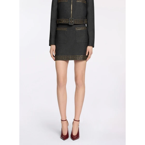 Elie Saab Embellished Denim Short Skirt in Blue featuring  – Luxury Designer Fashion at Luxury Shoes .