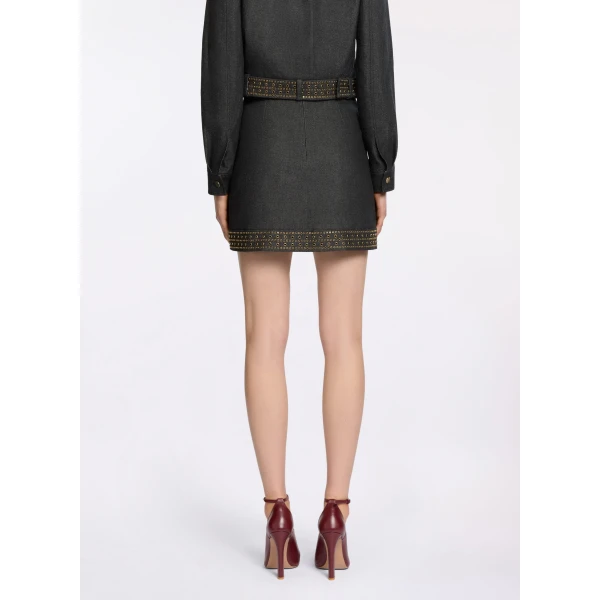 Elie Saab Embellished Denim Short Skirt in Blue featuring  – Luxury Designer Fashion at Luxury Shoes .