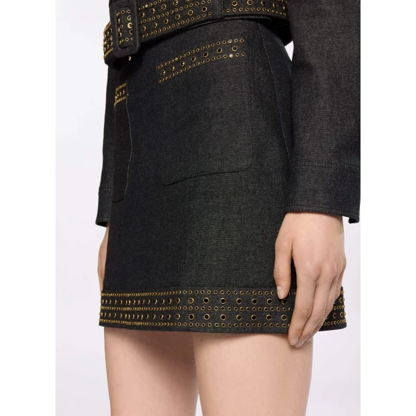 Elie Saab Embellished Denim Short Skirt in Blue featuring  – Luxury Designer Fashion at Luxury Shoes .