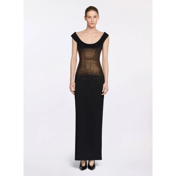 Elie Saab Embellished Knit Long Dress in Black featuring  – Luxury Designer Fashion at Luxury Shoes .