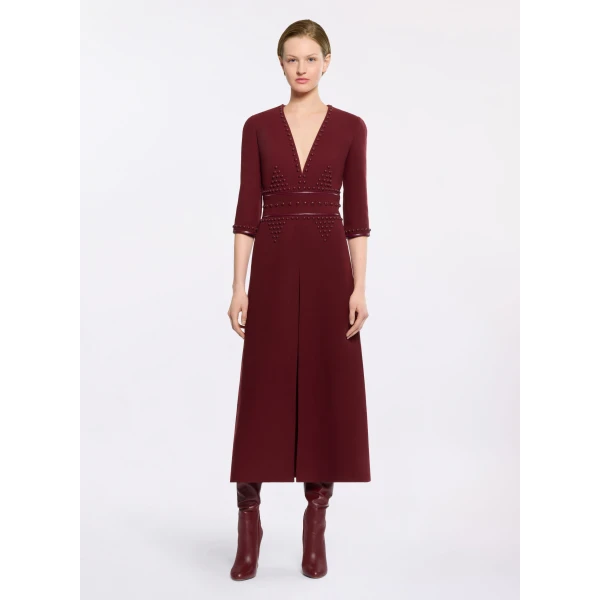 Elie Saab Embellished Wool Midi Dress in Red featuring  – Luxury Designer Fashion at Luxury Shoes .