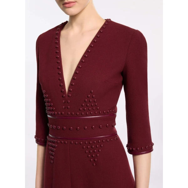 Elie Saab Embellished Wool Midi Dress in Red featuring  – Luxury Designer Fashion at Luxury Shoes .