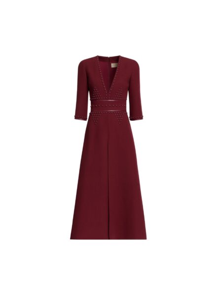 Elie Saab Embellished Wool Midi Dress in Red featuring  – Luxury Designer Fashion at Luxury Shoes .