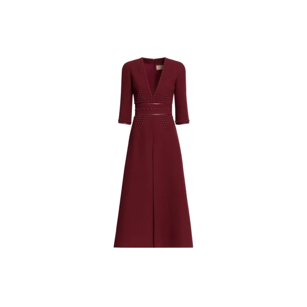 Elie Saab Embellished Wool Midi Dress in Red featuring  – Luxury Designer Fashion at Luxury Shoes .