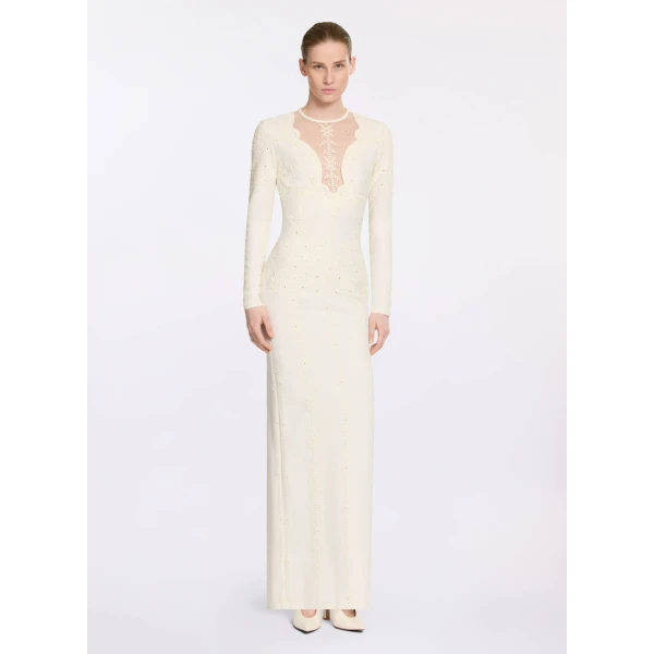 Elie Saab Embroidered Cady Dress in White featuring  – Luxury Designer Fashion at Luxury Shoes .
