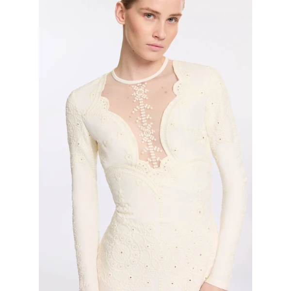 Elie Saab Embroidered Cady Dress in White featuring  – Luxury Designer Fashion at Luxury Shoes .