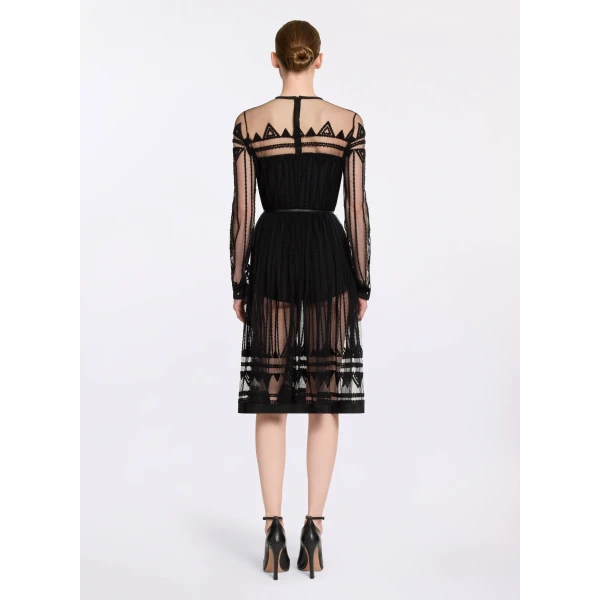 Elie Saab Embroidered Tulle Midi Dress in Black featuring  – Luxury Designer Fashion at Luxury Shoes .