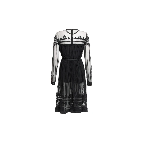 Elie Saab Embroidered Tulle Midi Dress in Black featuring  – Luxury Designer Fashion at Luxury Shoes .