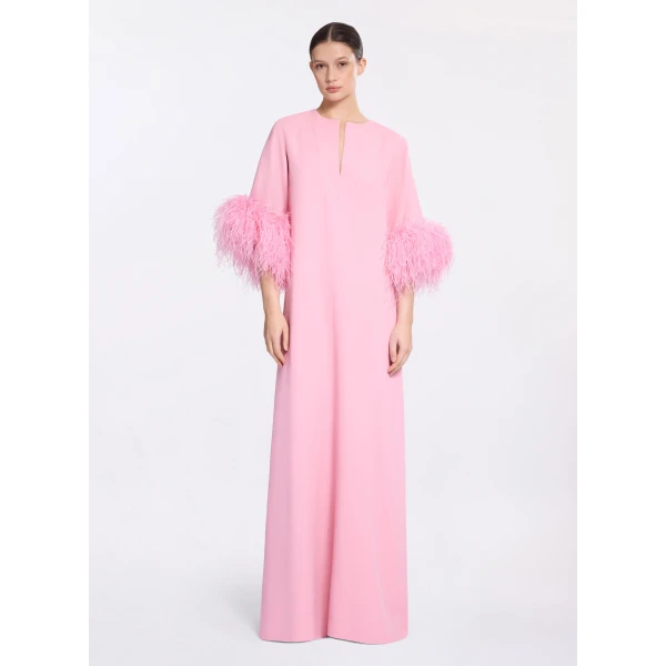 Elie Saab Feather Trimmed Kaftan in Pink featuring  – Luxury Designer Fashion at Luxury Shoes .