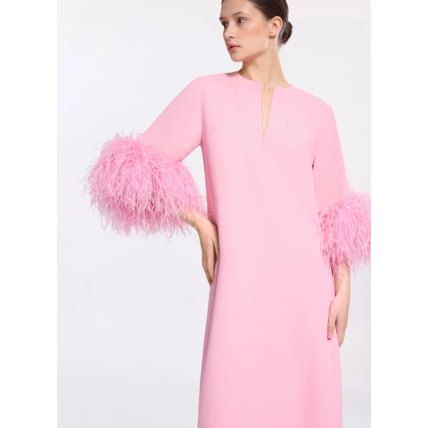 Elie Saab Feather Trimmed Kaftan in Pink featuring  – Luxury Designer Fashion at Luxury Shoes .