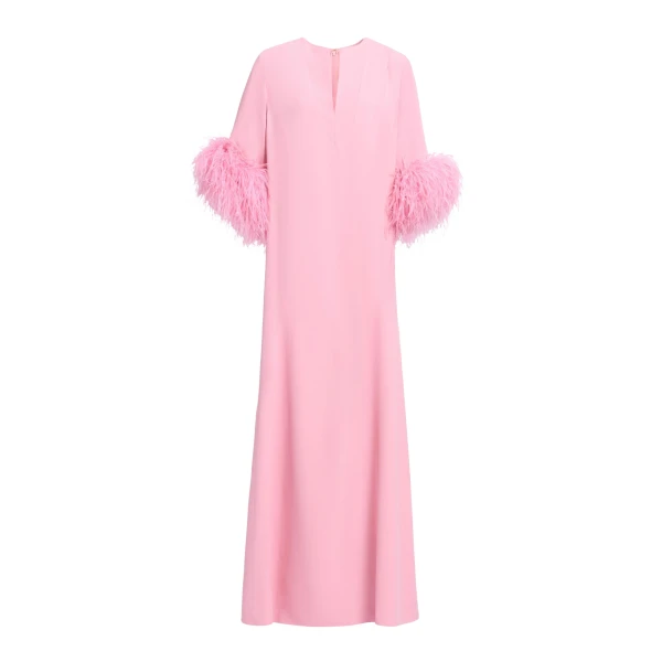 Elie Saab Feather Trimmed Kaftan in Pink featuring  – Luxury Designer Fashion at Luxury Shoes .
