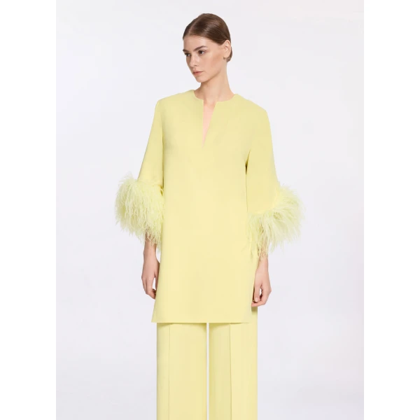 Elie Saab Feather Trimmed Top in Yellow featuring  – Luxury Designer Fashion at Luxury Shoes .