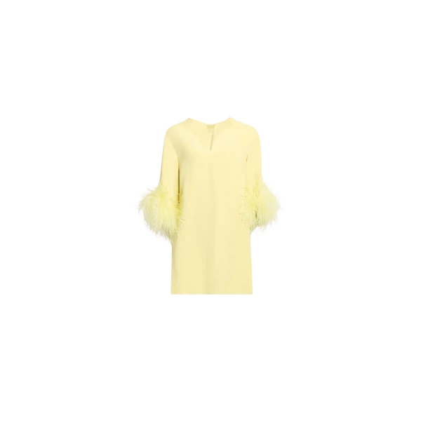 Elie Saab Feather Trimmed Top in Yellow featuring  – Luxury Designer Fashion at Luxury Shoes .