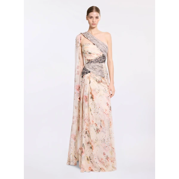 Elie Saab Floral Print Long Dress in Multicolour featuring  – Luxury Designer Fashion at Luxury Shoes .