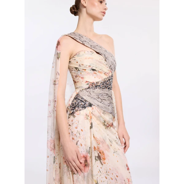 Elie Saab Floral Print Long Dress in Multicolour featuring  – Luxury Designer Fashion at Luxury Shoes .