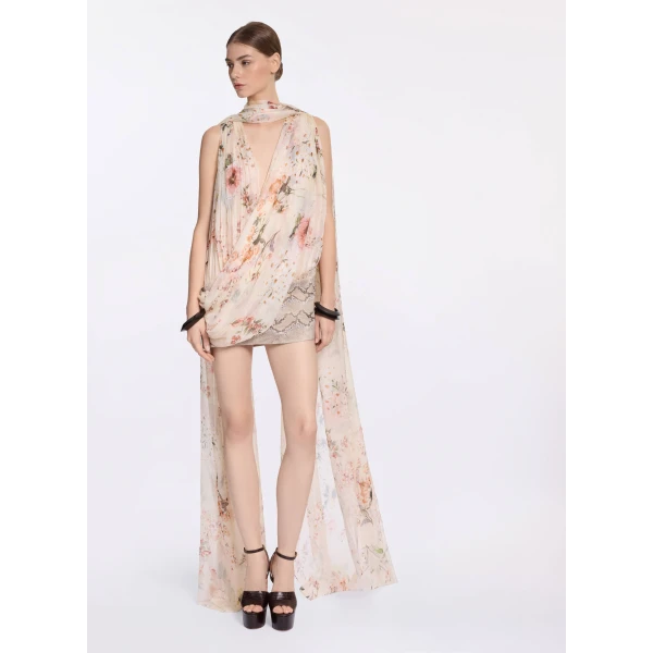Elie Saab Floral Print Short Dress in Multicolour featuring  – Luxury Designer Fashion at Luxury Shoes .
