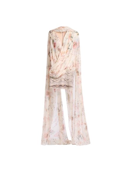 Elie Saab Floral Print Short Dress in Multicolour featuring  – Luxury Designer Fashion at Luxury Shoes .