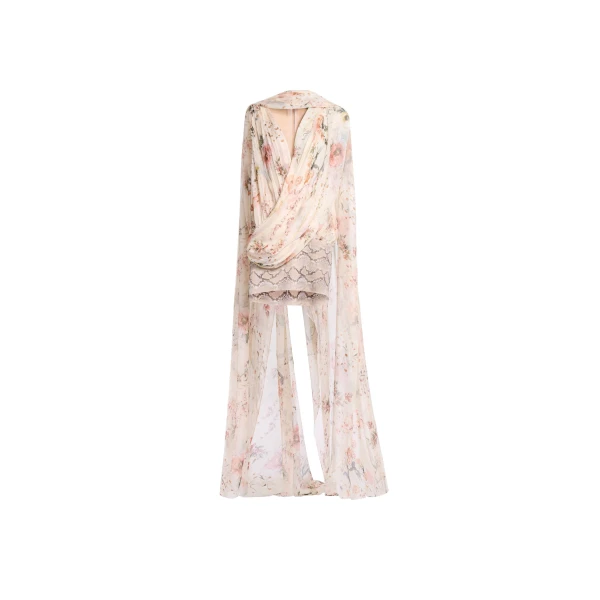 Elie Saab Floral Print Short Dress in Multicolour featuring  – Luxury Designer Fashion at Luxury Shoes .