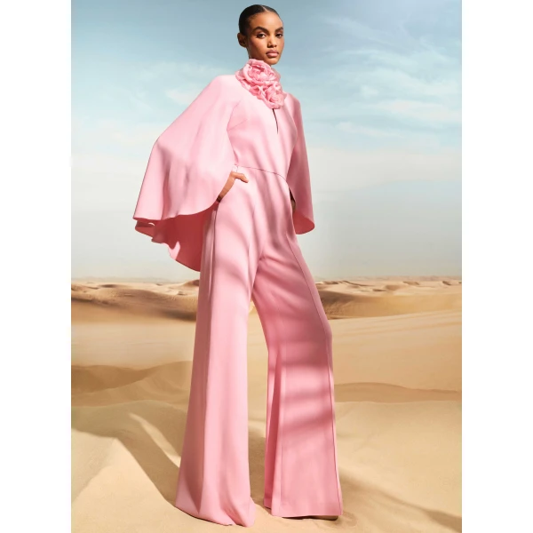 Elie Saab Flower Embellished Cady Jumpsuit in Pink featuring  – Luxury Designer Fashion at Luxury Shoes .