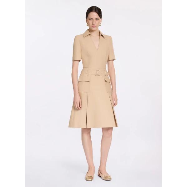 Elie Saab Gabardine Midi Dress in Beige featuring  – Luxury Designer Fashion at Luxury Shoes .
