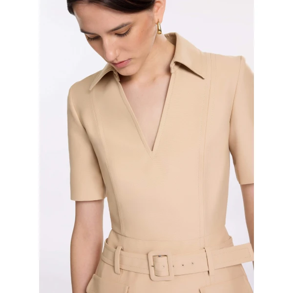Elie Saab Gabardine Midi Dress in Beige featuring  – Luxury Designer Fashion at Luxury Shoes .