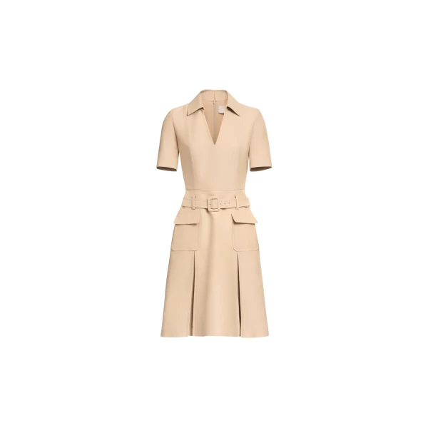 Elie Saab Gabardine Midi Dress in Beige featuring  – Luxury Designer Fashion at Luxury Shoes .