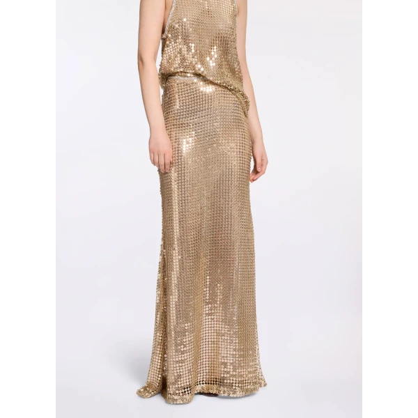 Elie Saab Gold Sequin Long Skirt in Metallic featuring  – Luxury Designer Fashion at Luxury Shoes .