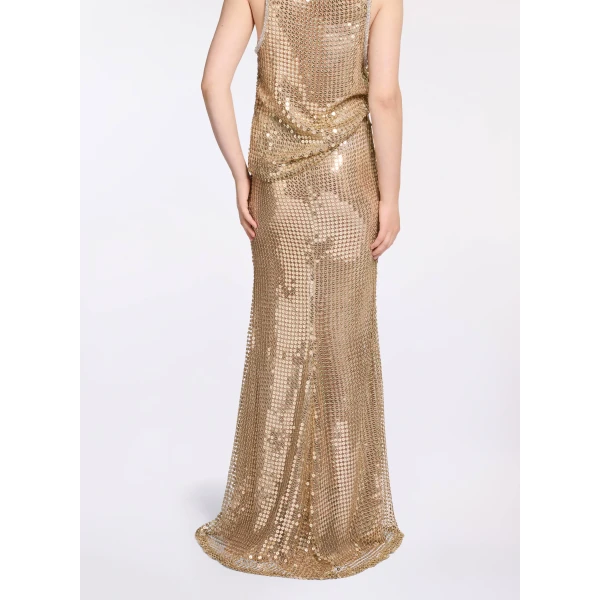 Elie Saab Gold Sequin Long Skirt in Metallic featuring  – Luxury Designer Fashion at Luxury Shoes .