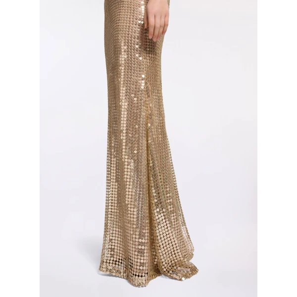 Elie Saab Gold Sequin Long Skirt in Metallic featuring  – Luxury Designer Fashion at Luxury Shoes .