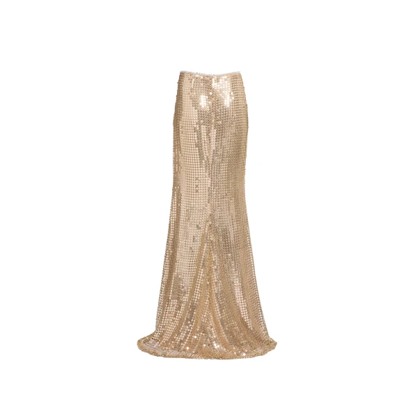 Elie Saab Gold Sequin Long Skirt in Metallic featuring  – Luxury Designer Fashion at Luxury Shoes .