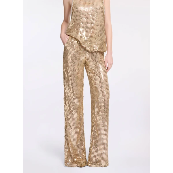 Elie Saab Gold Sequin Pants in Metallic featuring  – Luxury Designer Fashion at Luxury Shoes .
