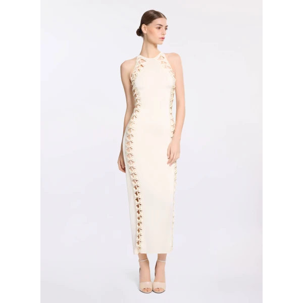 Elie Saab Halter Knit Dress in White featuring  – Luxury Designer Fashion at Luxury Shoes .