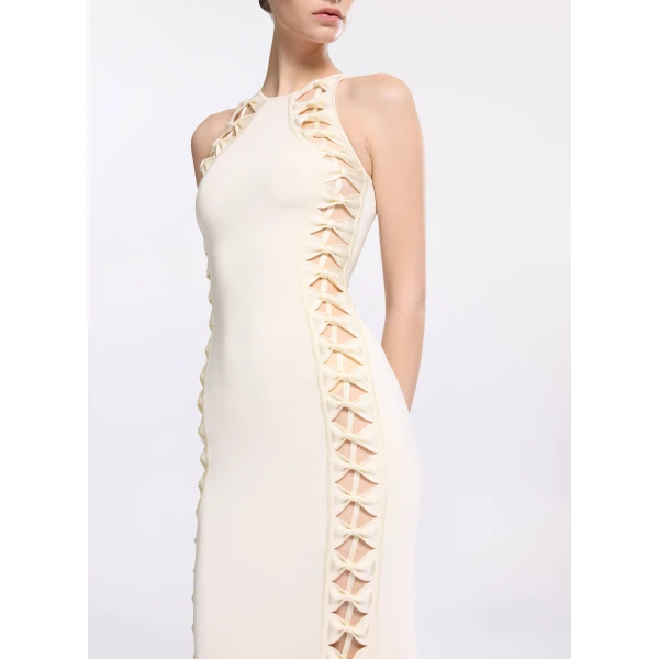 Elie Saab Halter Knit Dress in White featuring  – Luxury Designer Fashion at Luxury Shoes .