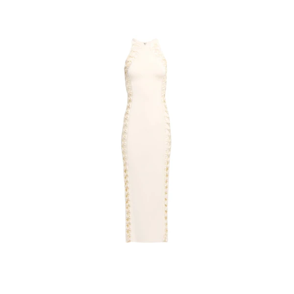Elie Saab Halter Knit Dress in White featuring  – Luxury Designer Fashion at Luxury Shoes .
