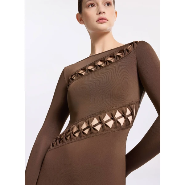 Elie Saab Interlaced Knit Dress in Beige featuring  – Luxury Designer Fashion at Luxury Shoes .