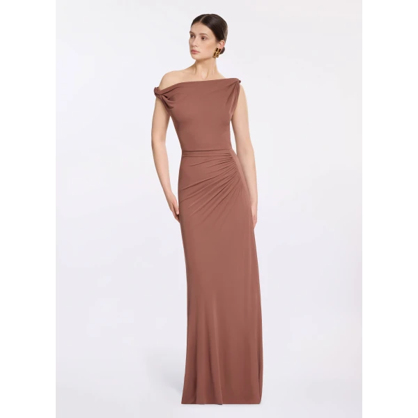 Elie Saab Jersey Long Dress in Beige featuring  – Luxury Designer Fashion at Luxury Shoes .