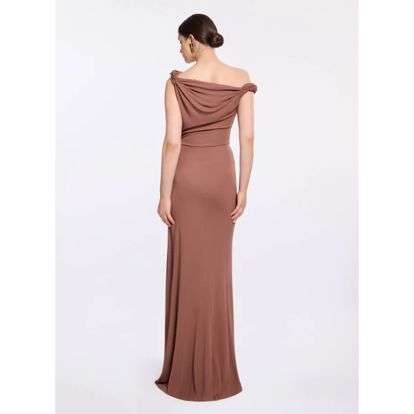 Elie Saab Jersey Long Dress in Beige featuring  – Luxury Designer Fashion at Luxury Shoes .