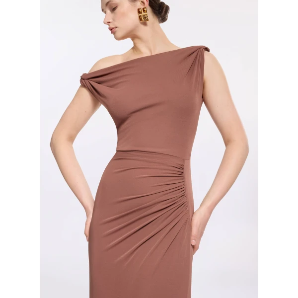 Elie Saab Jersey Long Dress in Beige featuring  – Luxury Designer Fashion at Luxury Shoes .