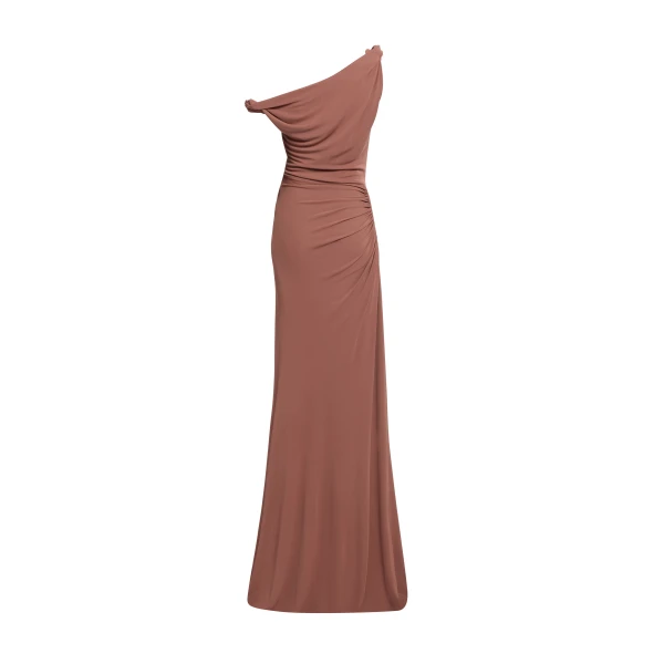 Elie Saab Jersey Long Dress in Beige featuring  – Luxury Designer Fashion at Luxury Shoes .