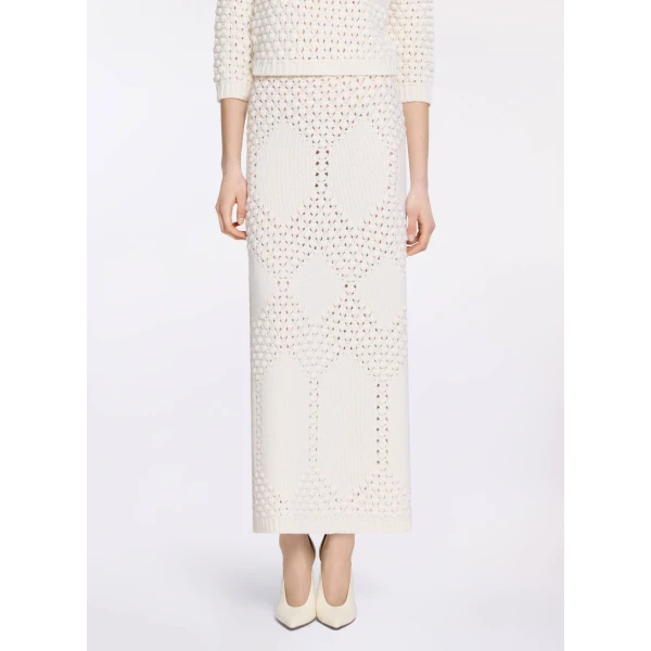 Elie Saab Knit Midi Skirt in White featuring  – Luxury Designer Fashion at Luxury Shoes .
