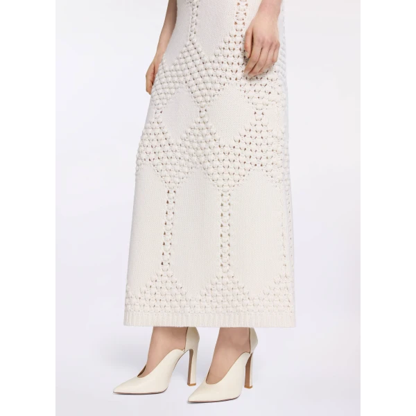 Elie Saab Knit Midi Skirt in White featuring  – Luxury Designer Fashion at Luxury Shoes .