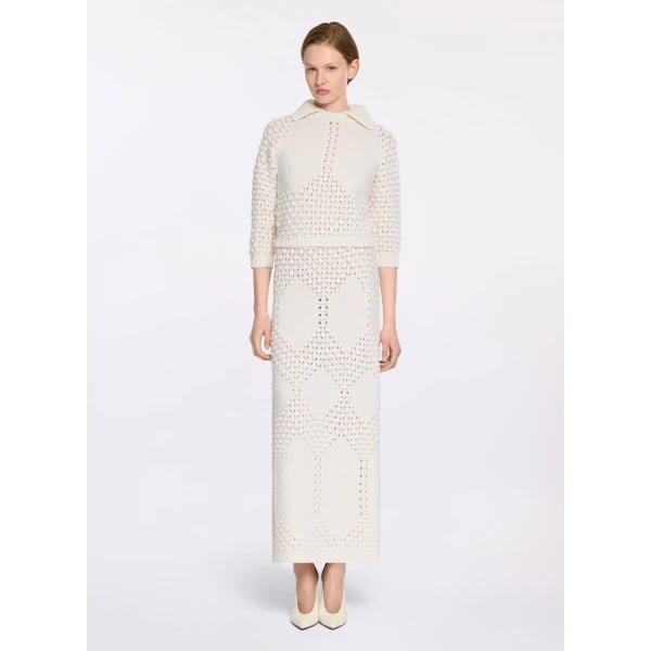 Elie Saab Knit Midi Skirt in White featuring  – Luxury Designer Fashion at Luxury Shoes .